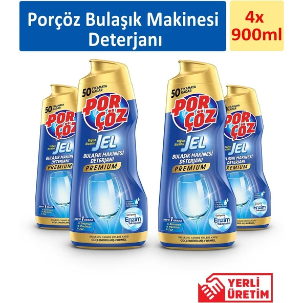 Makinesi Deterjanı 900 ml x 4 Yoğun Kıvamlı Enzim Teknolojisi ile Güçlü Temizlik