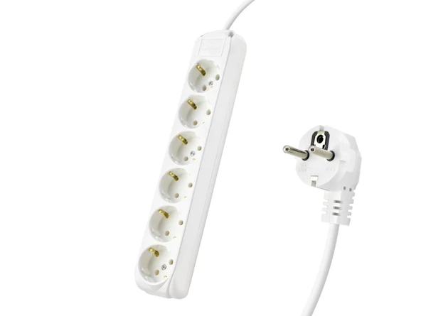 Topraklı Uzatma Kablosu 6 Priz 2 M - Beyaz 9260102
