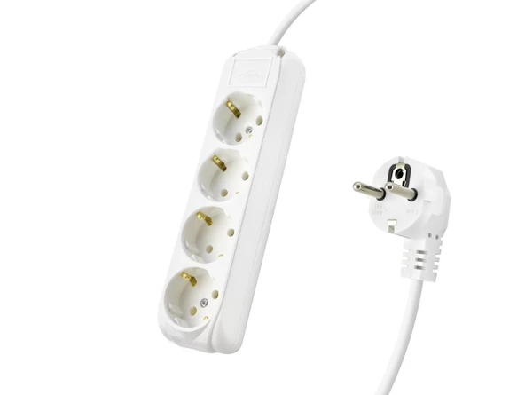 Topraklı Uzatma Kablosu 4 Priz 3 M - Beyaz 9240102