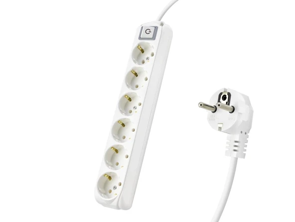 Anahtarlı Topraklı Uzatma Kablosu 6X Priz 2 M - Beyaz 9260202