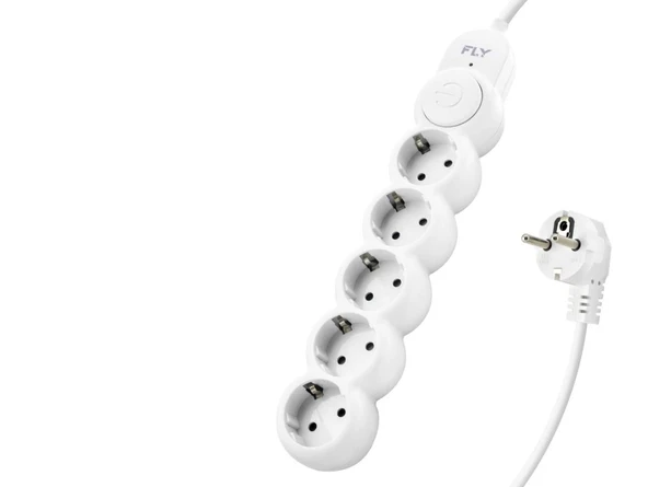 Termal Akım Korumalı Uzatma Kablosu 5 Priz Anahtarlı 2 M - Beyaz 3394-01