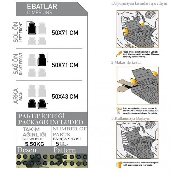 TOYOTA COROLLA SW E120 2001-2007 Venüs Kamuflaj Oto Paspas Seti - Resim 2