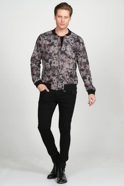 Erkek Desenli Fermuarlı Astarlı Pilot Bomber İnce Ceket Mont - 10