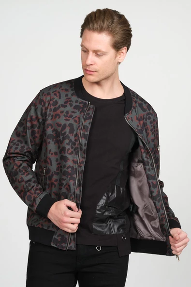 Erkek Desenli Fermuarlı Astarlı Pilot Bomber İnce Ceket Mont - 5
