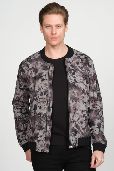 Erkek Desenli Fermuarlı Astarlı Pilot Bomber İnce Ceket Mont - 2