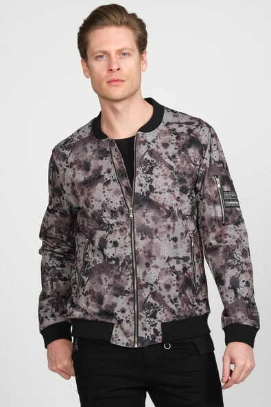 Erkek Desenli Fermuarlı Astarlı Pilot Bomber İnce Ceket Mont - 11