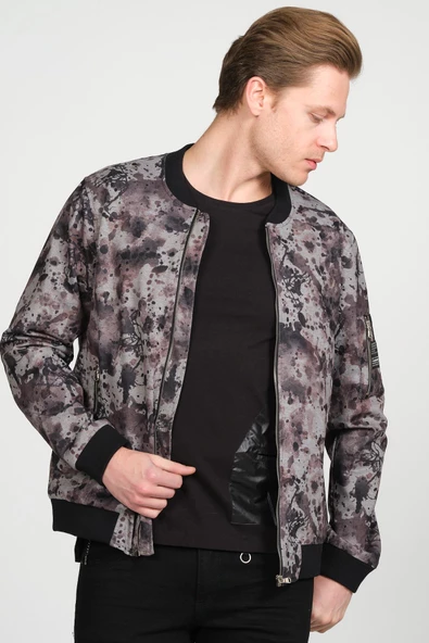 Erkek Desenli Fermuarlı Astarlı Pilot Bomber İnce Ceket Mont - 3