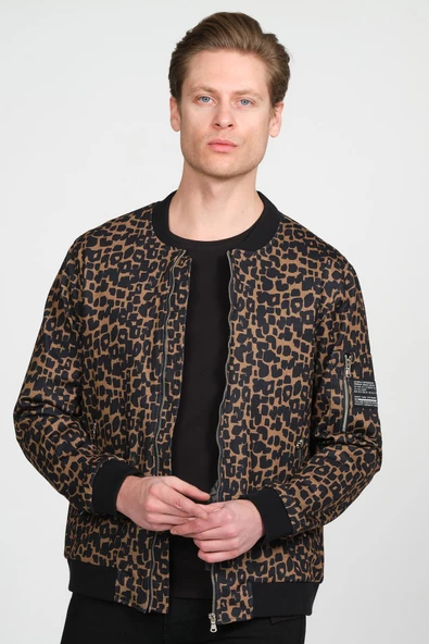 Erkek Desenli Fermuarlı Astarlı Pilot Bomber İnce Ceket Mont - 4