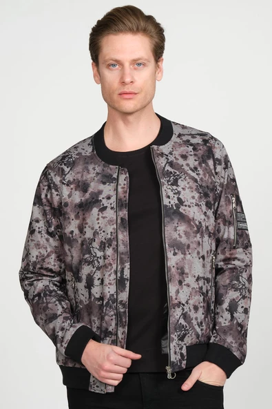 Erkek Desenli Fermuarlı Astarlı Pilot Bomber İnce Ceket Mont - 7