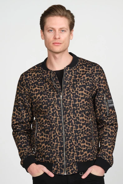 Erkek Desenli Fermuarlı Astarlı Pilot Bomber İnce Ceket Mont