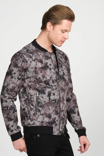 Erkek Desenli Fermuarlı Astarlı Pilot Bomber İnce Ceket Mont - 8