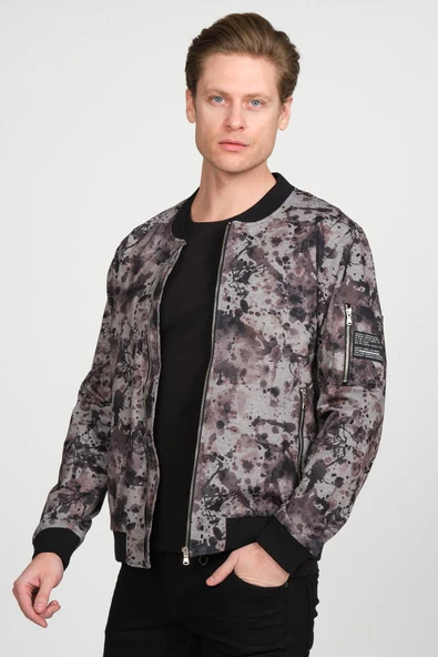 Erkek Desenli Fermuarlı Astarlı Pilot Bomber İnce Ceket Mont - 9