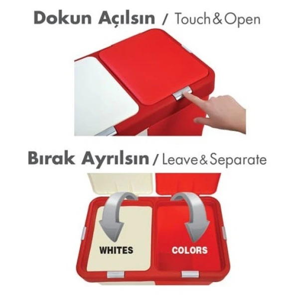 Motek İkili Dokunmatik Kirli Çamaşır Sepeti (Gri-Beyaz) - 2