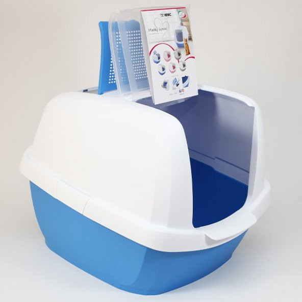 İmac Maddy Junior Üstü Açılabilen Kapalı Kedi Tuvaleti Mavi 57x43x41 Cm
