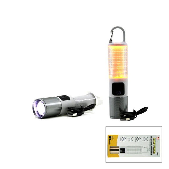 2İN1 KAMP - ÇOK AMAÇLI EL FENERİ USB ŞARJLI ZOOM 6 FONKSİYON IŞIK=DOĞAL - RENKLİ ASKI MANDALI ŞARJ GÖSTERGESİ 005 (4172)