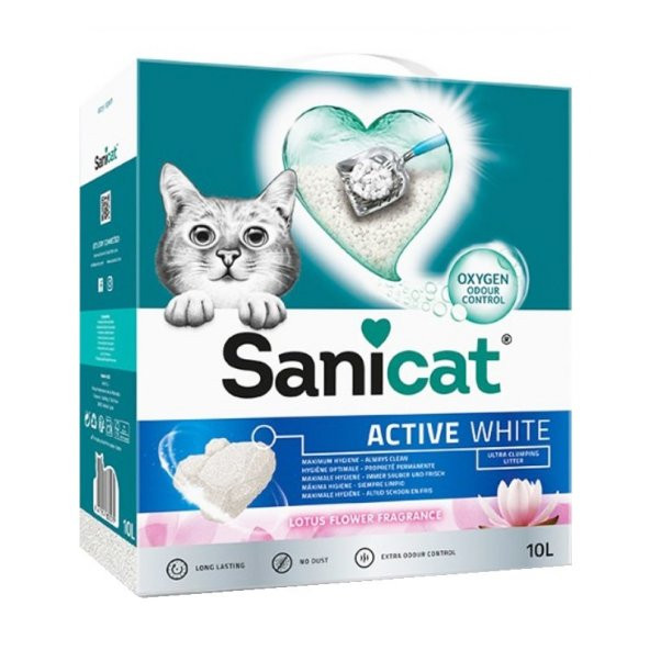 Sanicat Active White Süper Topaklanan Kedi Kumu Lotus Çiçeği Kokulu 10 Lt - 1