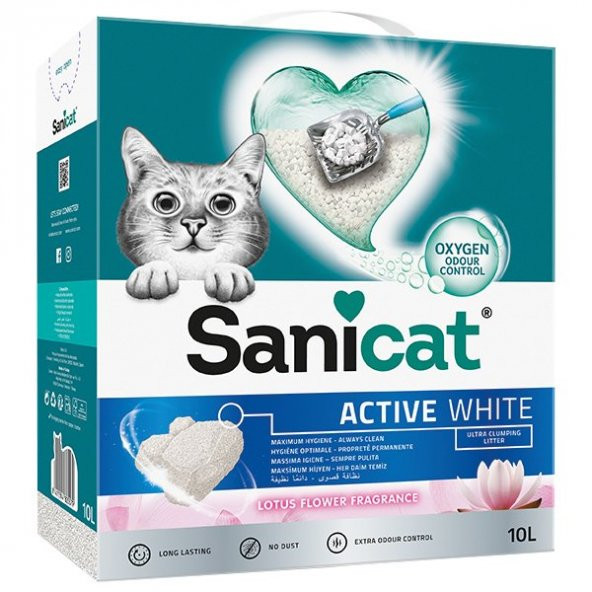 Sanicat Active White Süper Topaklanan Kedi Kumu Lotus Çiçeği Kokulu 10 Lt - 5