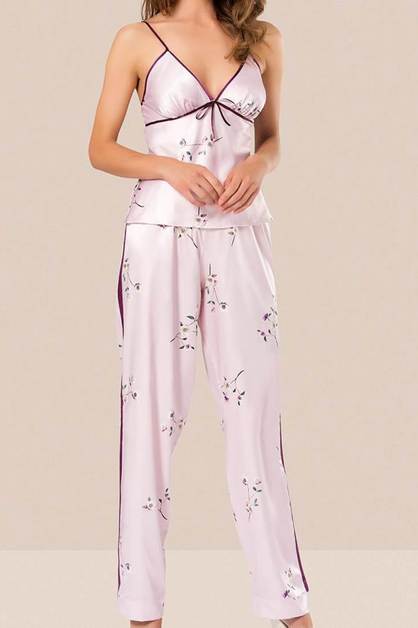 Nipora Kadın Pudra 3 lü Saten Sabahlıklı Pijama Takım 017 - 4