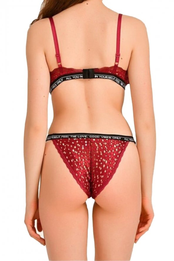 Nipora Kadın Danteli Yazılı Spor Büstiyer Takım Sütyen Takım 80208 - 4