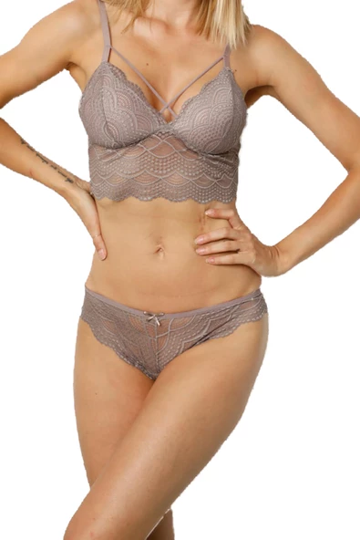Nipora Kadın Desteksiz İpli Dantelli Bralet Sütyen Külot Takımı 8189 - 2