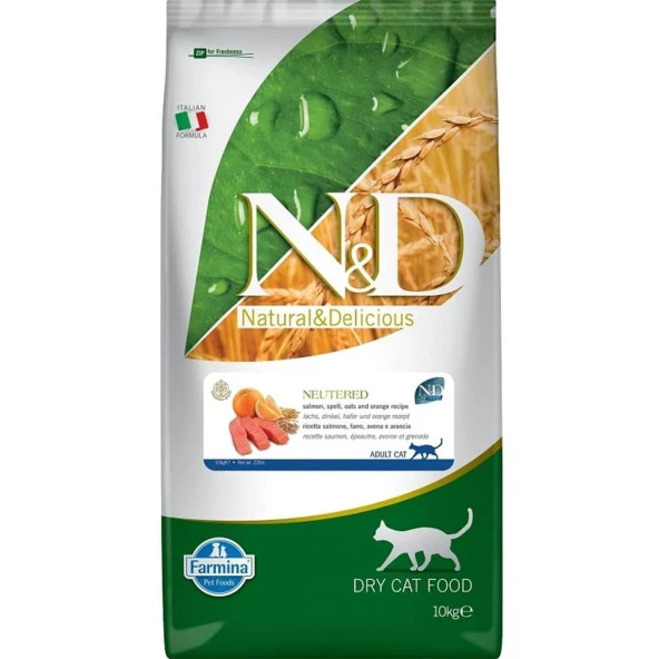 N&D Ocean Somonlu ve Portakallı Düşük Tahıllı Kısırlaştırılmış Kedi Maması 10kg