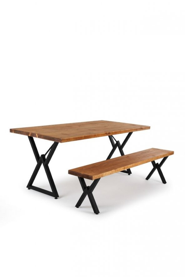 180x90 Doğal Ladin Ahşap Kütük Ağaç Masa Üçgen Çapraz Ayak - 2