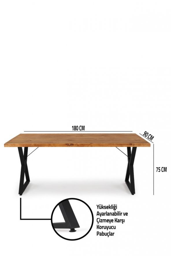 180x90 Doğal Ladin Ahşap Kütük Ağaç Masa Üçgen Çapraz Ayak - 5
