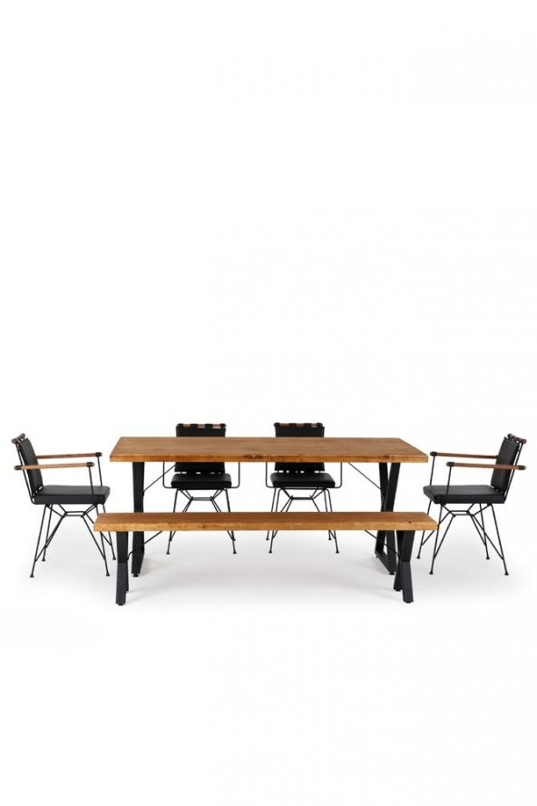 180x90 Doğal Ladin Ahşap Kütük Ağaç Masa Üçgen Çapraz Ayak - 3