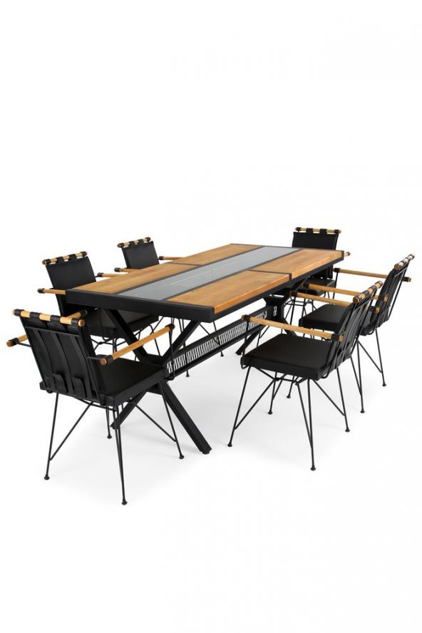 Exclusive 160x80 Camlı Tel Detaylı Doğal Ahşap Masif Lux Masa - 3