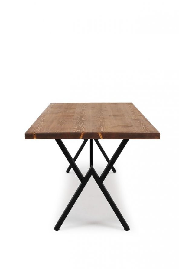 160x80 Doğal Ladin Ahşap Kütük Ağaç Masa Açık Üçgen Çapraz Ayak - 3