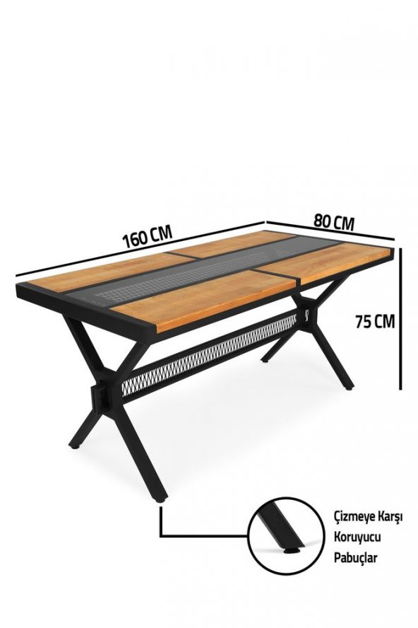 Exclusive 160x80 Camlı Tel Detaylı Doğal Ahşap Masif Lux Masa - 4