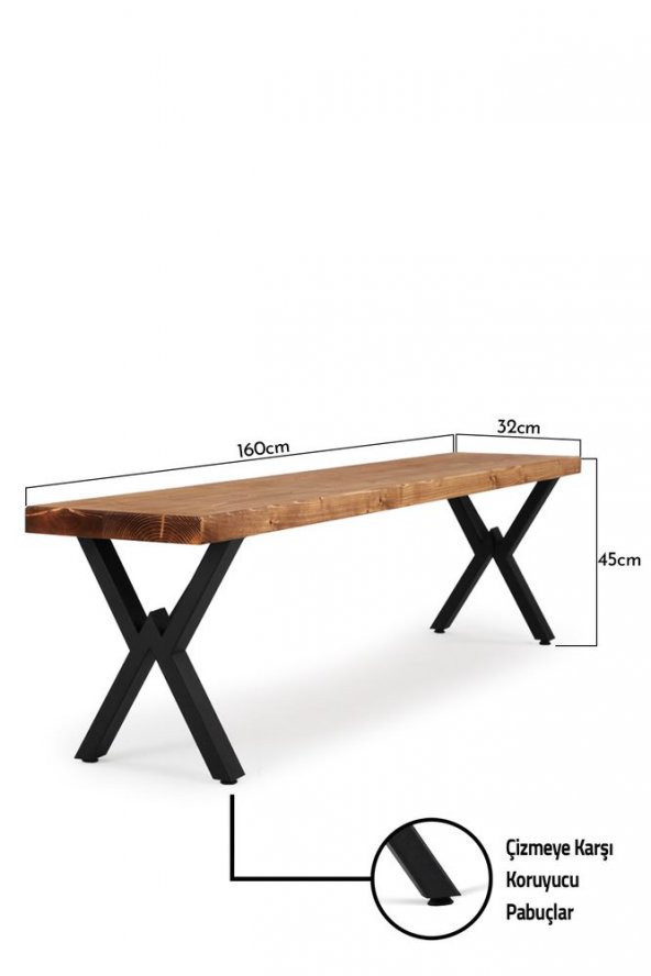 160x32 Doğal Ahşap Kütük Ağaç Bench Bank Açık Üçgen Çapraz Ayak - 4