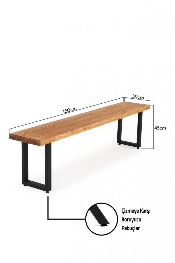 180x32 Doğal Ahşap Ladin Kütük Ağaç Bench Bank Dikdörtgen Ayak - 4