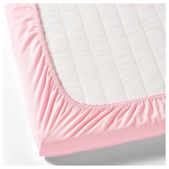 2 Li Lastikli Çarşaf Seti IKEA 60x120 Cm Bebek Odası Pamuklu Lastikli Çarşaf Pembe-Beyaz - 2