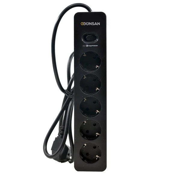 Siyah 5'li Akım Korumalı Çocuk Korumalı Grup Priz – 1.5m | 700 Joule | 16kA | Çocuk Korumalı