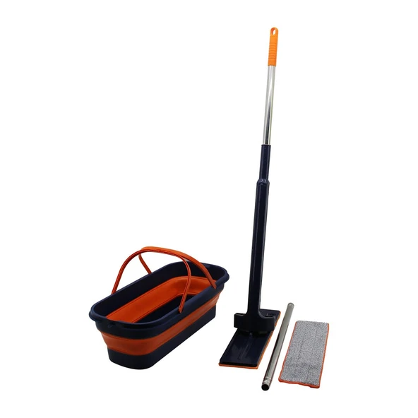 KENDİNDEN SIKMALI KATLANIR - TEKERLİ KOVALI MOP SETİ YEDEK BEZLİ360° BAŞLIK=11.5X41CM- SAP:130CM (5433)