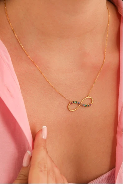 925 Ayar Gümüş Renkli Taşlı Sonsuzluk Kolye ürün görseli