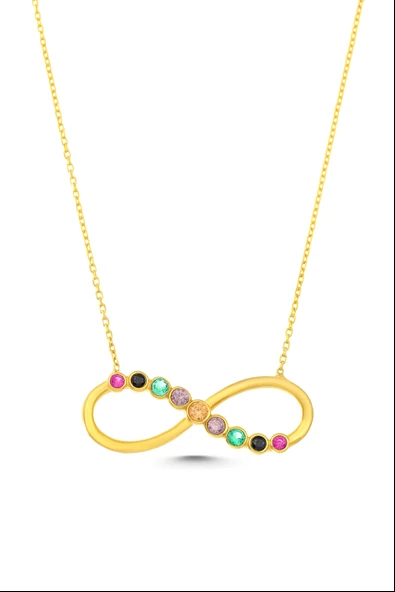 925 Ayar Gümüş Renkli Taşlı Sonsuzluk Kolye - Resim 5