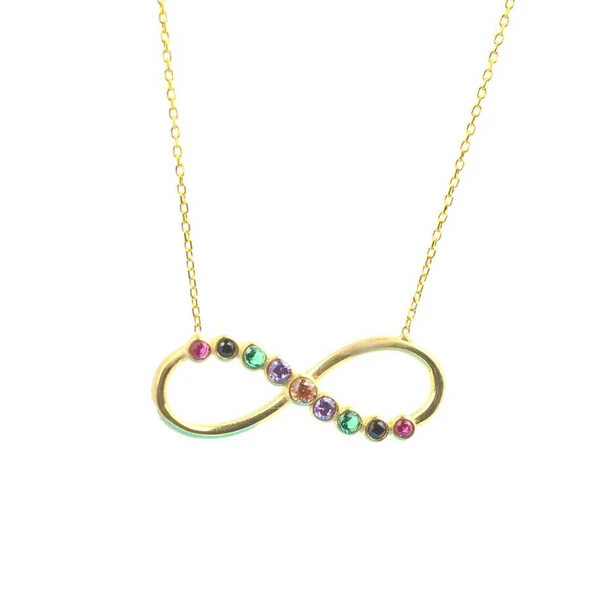 925 Ayar Gümüş Renkli Taşlı Sonsuzluk Kolye - Resim 3