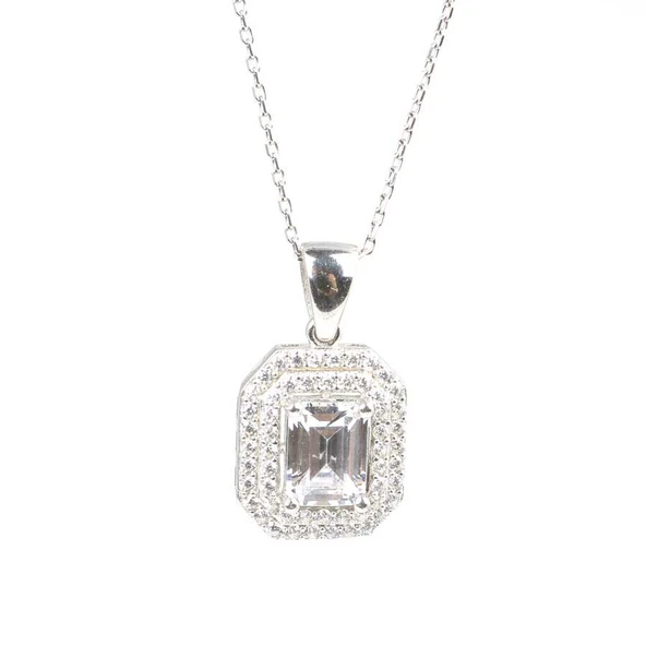 925 Ayar Gümüş Baget Zirkon Taşlı Kolye ürün görseli