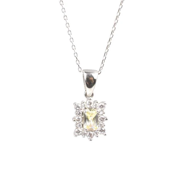 925 Ayar Gümüş Minik Sitrin Taşlı Kolye - Resim 2