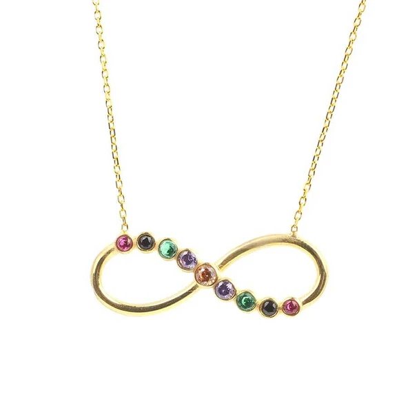 925 Ayar Gümüş Renkli Taşlı Sonsuzluk Kolye - Resim 2