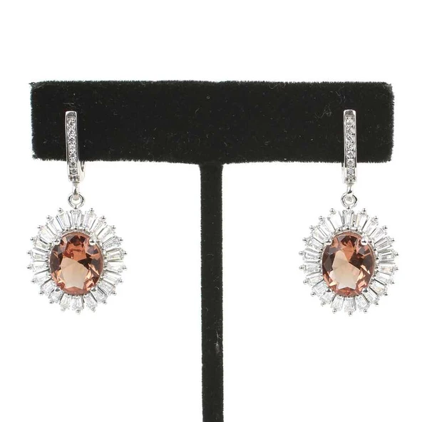 925 Ayar Gümüş Oval Zultanit ve Baget Taş Küpe, Büyük ürün görseli