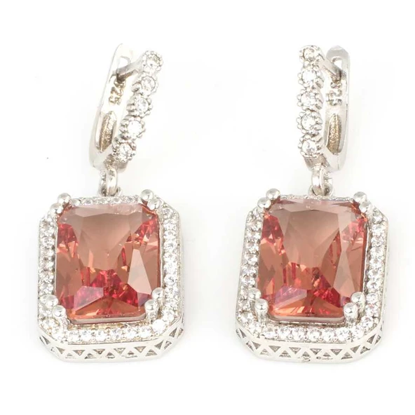 925 Ayar Gümüş Dikdörtgen Zultanit Taşlı Küpe, Büyük - Resim 2