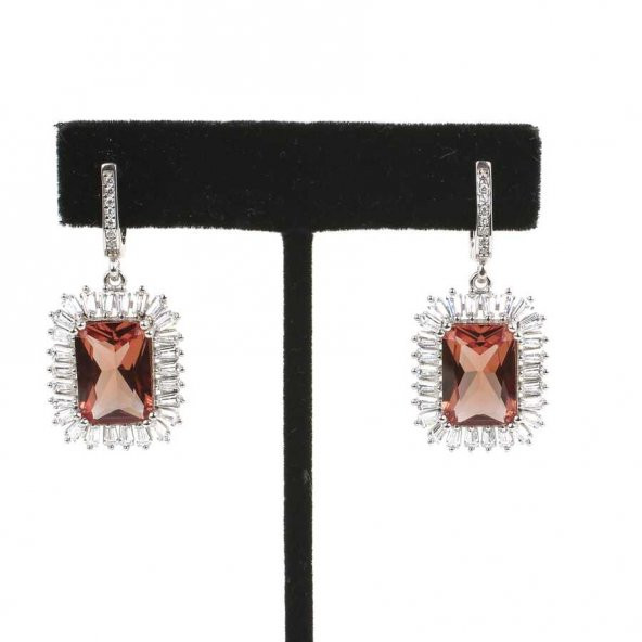 925 Ayar Gümüş Dikdörtgen Zultanit ve Baget Taş Küpe, Büyük