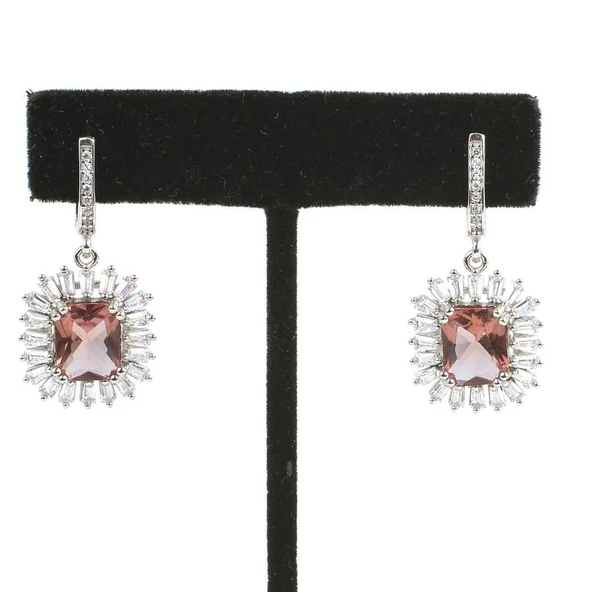 925 Ayar Gümüş Dikdörtgen Zultanit ve Baget Taş Küpe ürün görseli