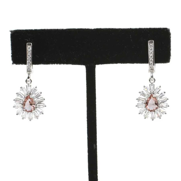 925 Ayar Gümüş Minik Damla Zultanit ve Baget Taş Küpe ürün görseli 1