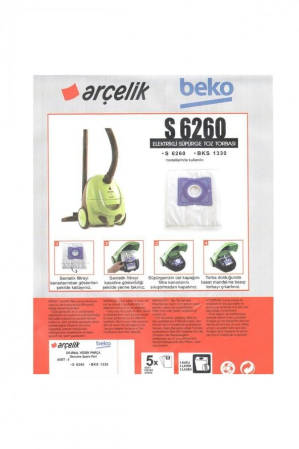 Bks 1330 Süpürge Modeli 5 Adet Toz Torbası S 6260