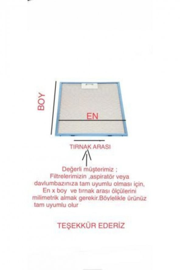 25,3x30 Cm Aspiratör Davlumbaz Ankastre Yağ Filtresi Franke Teka Arçelik Bosch Dominox Tırnaklı