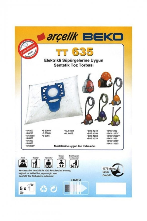Arçelik Süpürge S 6255 C Süpürge Bez Toz Torbası 20 Adet
